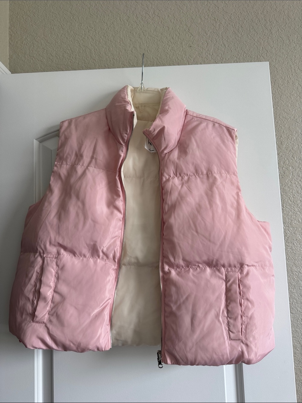 Faded Rose Light Pink Puffer Vest with Cream Interior